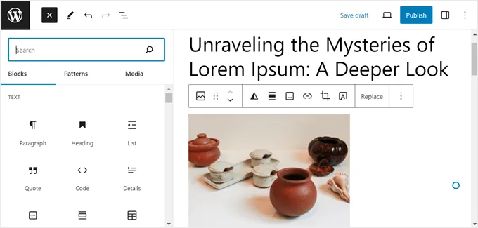 在 WordPress 中打开区块插入器库