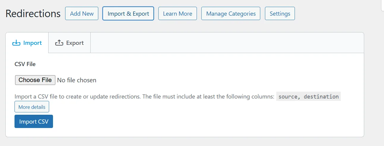 import and export redirections