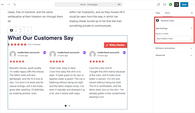 Reviews Feed 区块设置