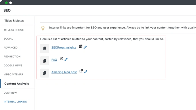 SEOPress Link Suggestions