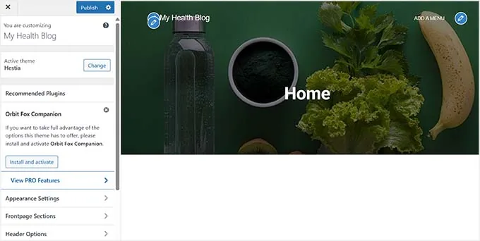 在主题自定义程序中自定义健康博客