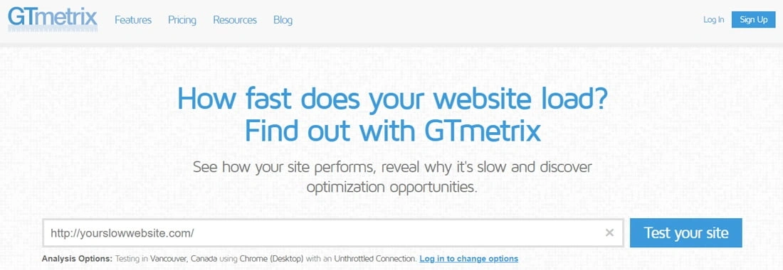 GTmetrix主页的屏幕截图。