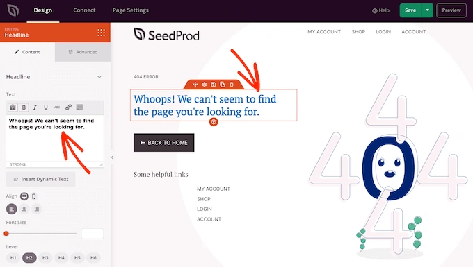 更改自定义 404 页面中的文本