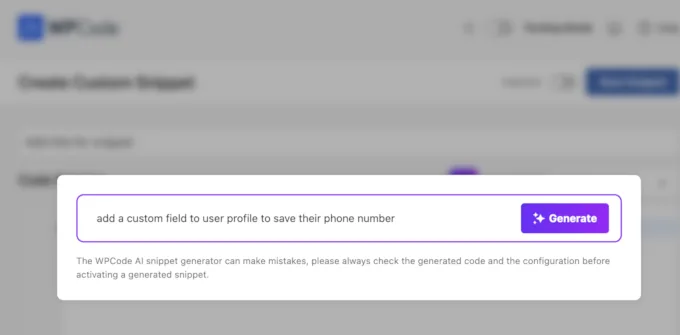 Generate custom code snippets in WordPress using AI