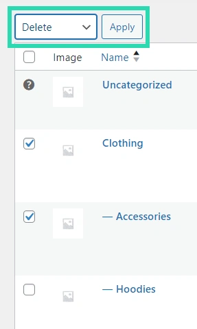 Bulk-deleting categories in WooCommerce.