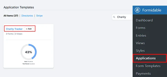 在 Formidable Forms 中添加 Charity Tracker 应用