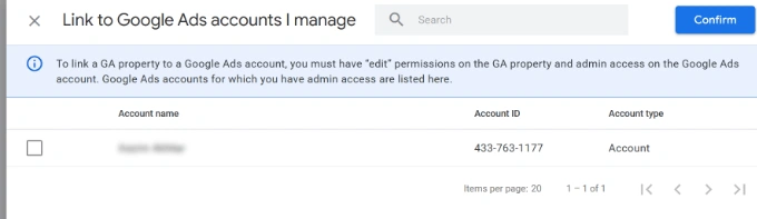 选择您的谷歌广告帐户