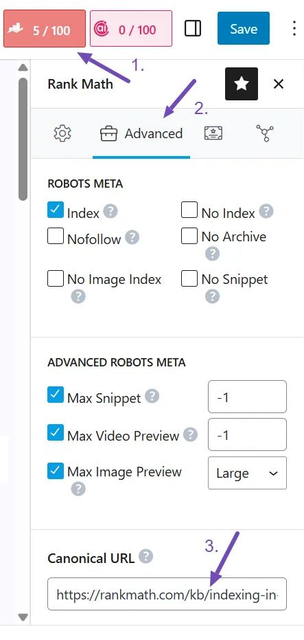在Rank Math中设置规范URL