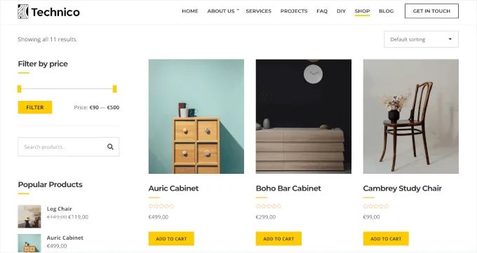 Techinco的现成商店页面