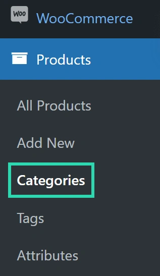 Navigating to the product categories in WordPress.