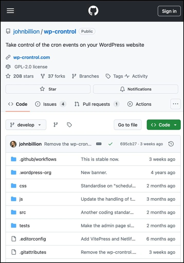 wp crontrol on github