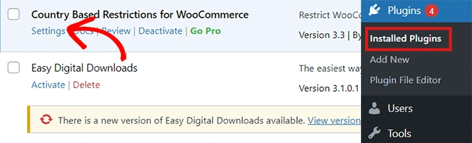 转到 WooCommerce 插件设置的基于国家/地区的限制