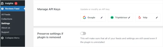 在Reviews Feed中检查API密钥