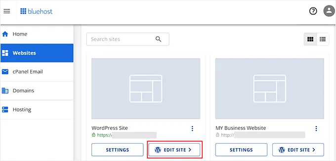 点击编辑站点按钮以访问您的 WordPress 仪表板
