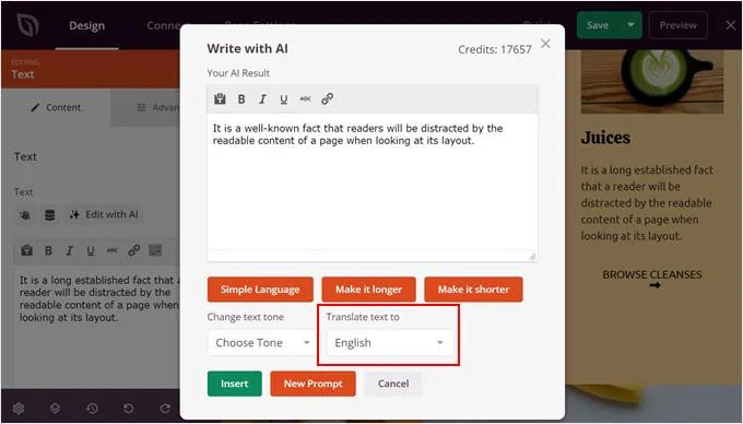 在 SeedProd 中选择要将文本翻译成的语言