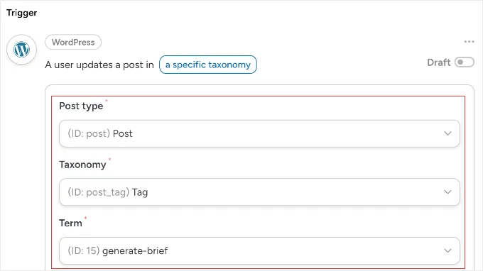 Fill in the Trigger Fields in Uncanny Automator