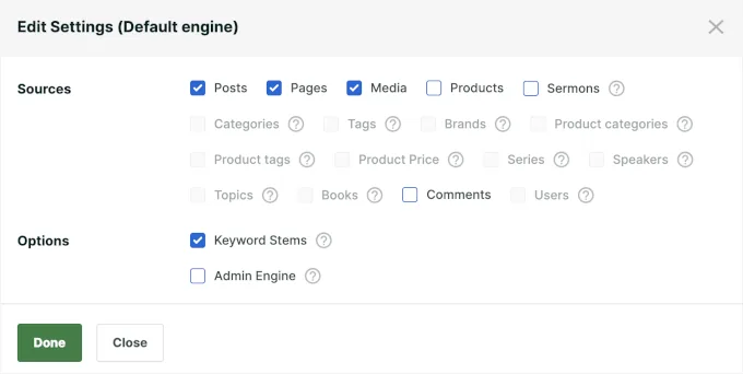 在 SearchWP 中自定义来源与设置
