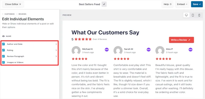 自定义评价的单个元素