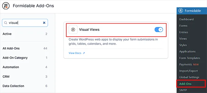 在 Formidable Forms 中安装 Visual Views 插件
