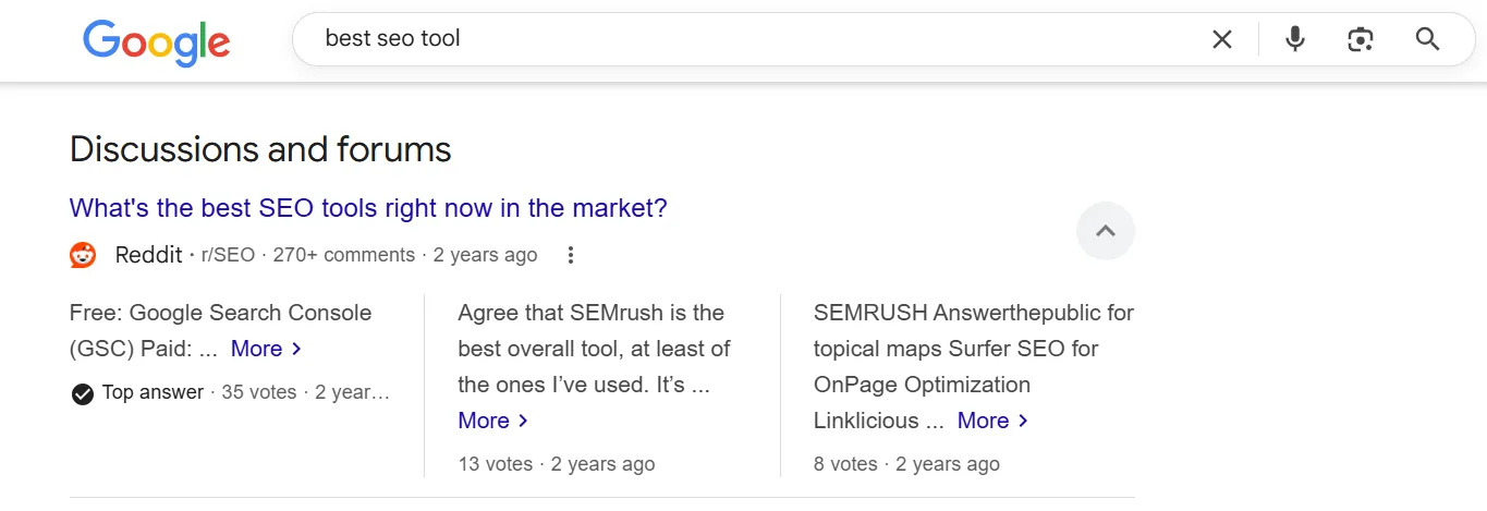 Reddit在Google搜索结果中的排名