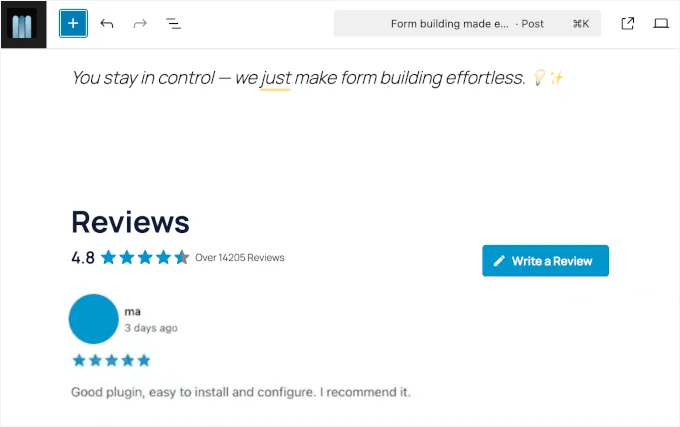 Reviews Feed added to the content editor