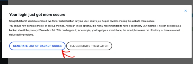 点击“生成备用代码列表”