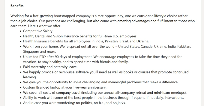 在职位描述中添加福利