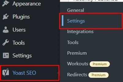 Yoast SEO to Settings