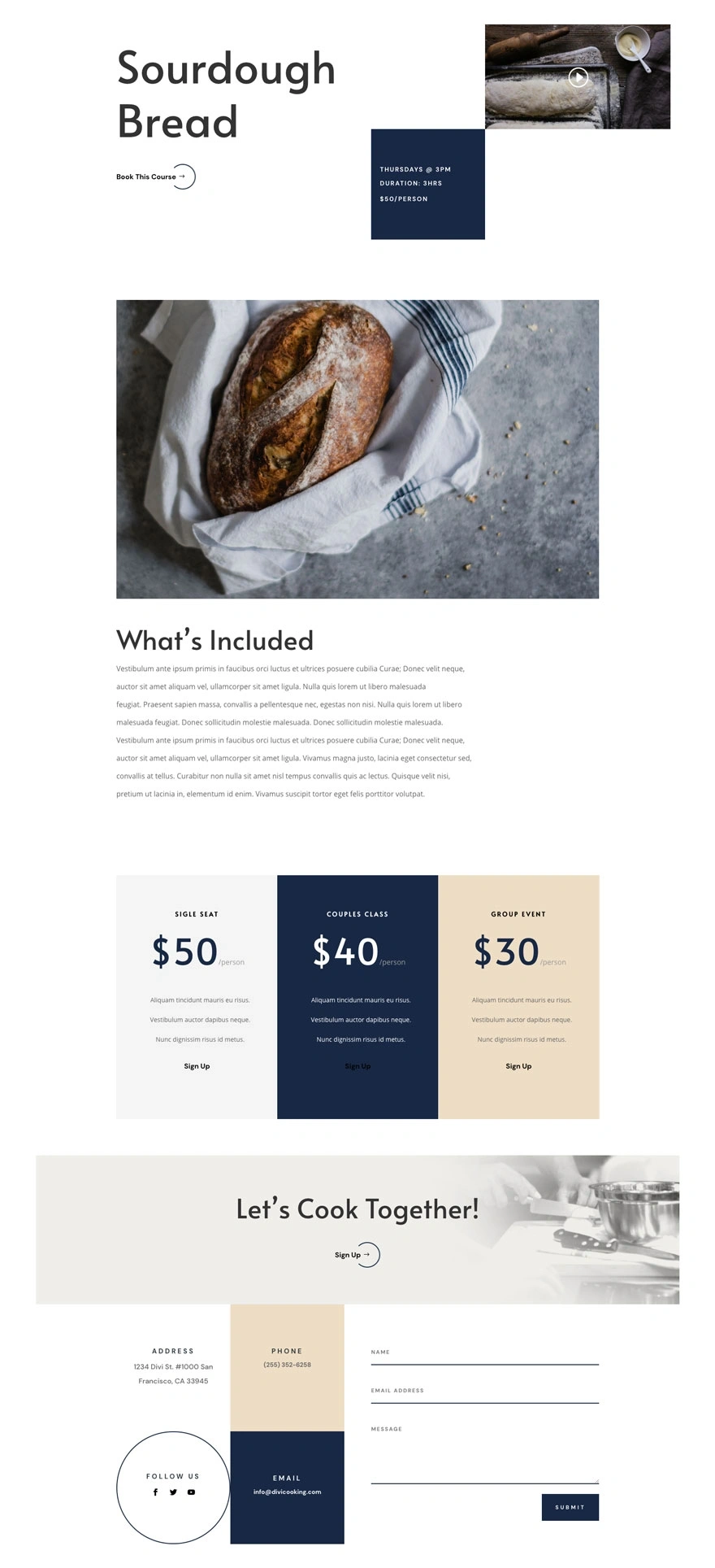 烹饪学校课程页面