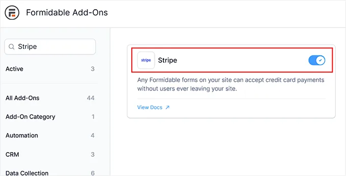 在 Formidable Forms 中安装 Stripe 插件