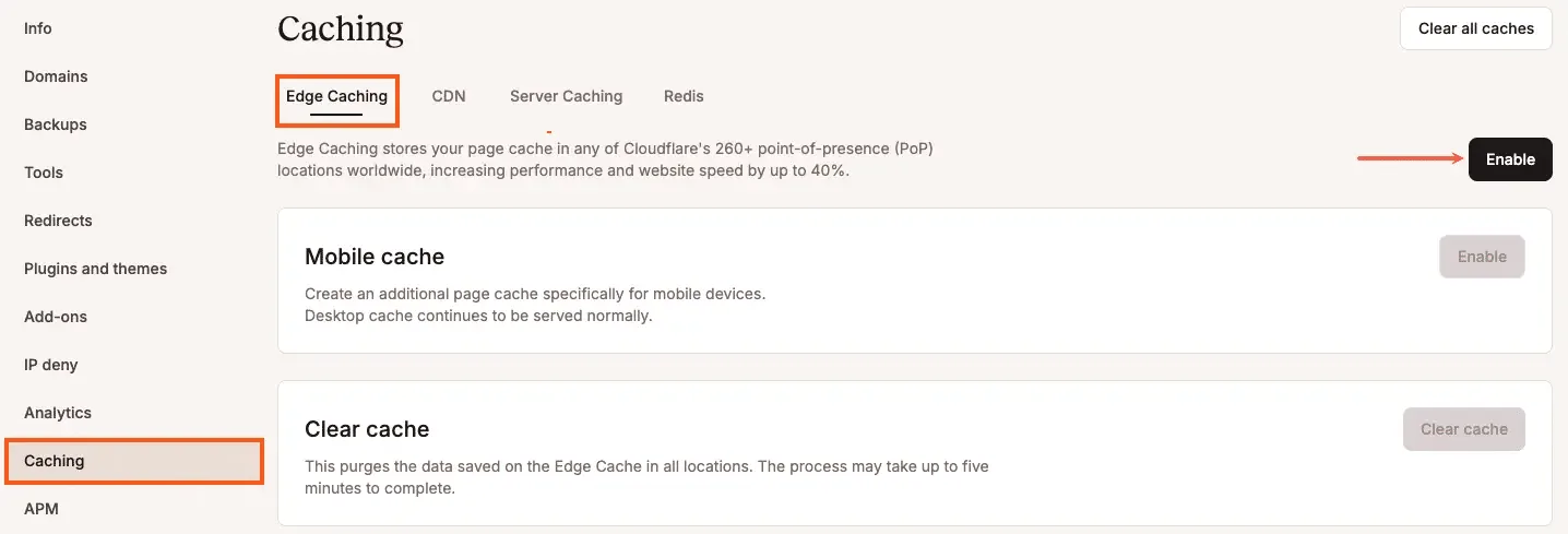 Edge caching in MyKinsta