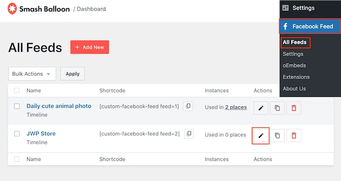 编辑 Smash Balloon Facebook 提要