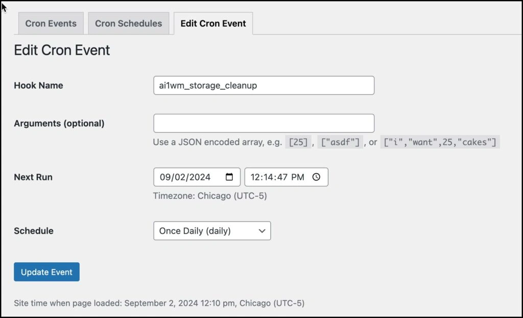 editing a cron event