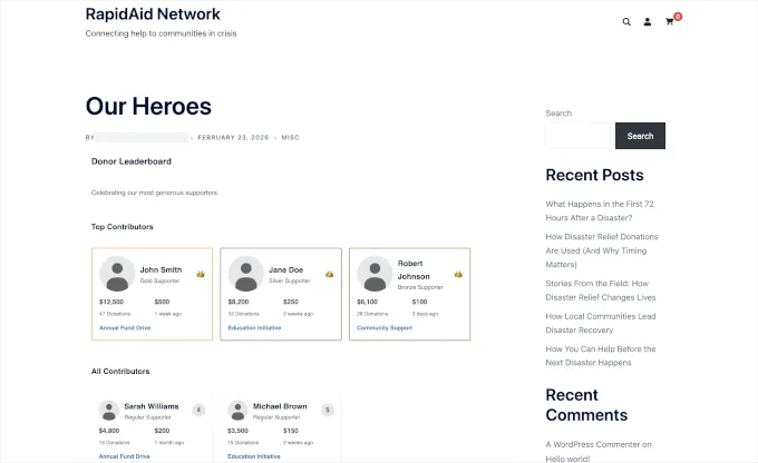 跨活动显示捐赠者排行榜