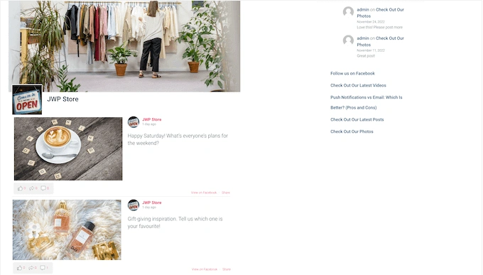 使用 Smash Balloon 创建的 Facebook 时间线示例