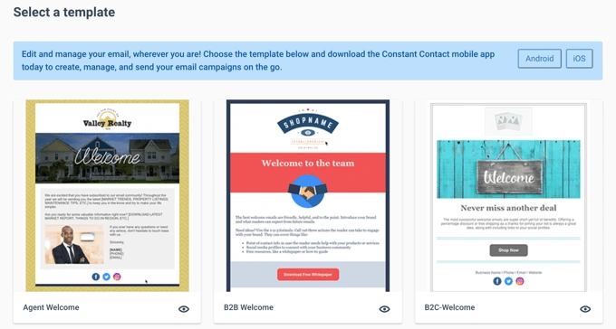 选择欢迎电子邮件模板