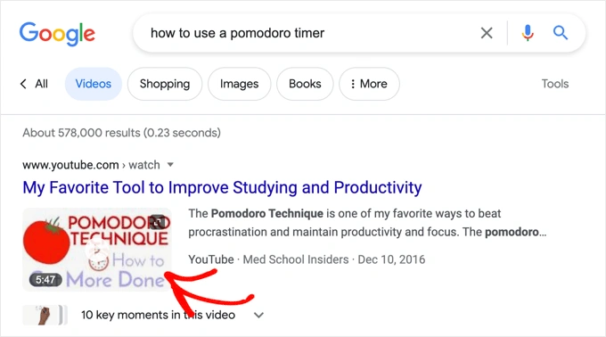 视频搜索结果示例