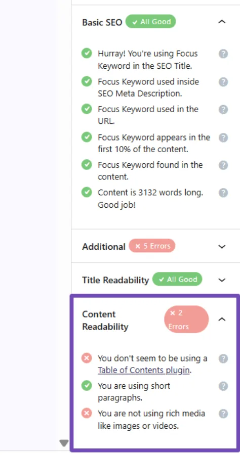 Rank Math SEO 建议