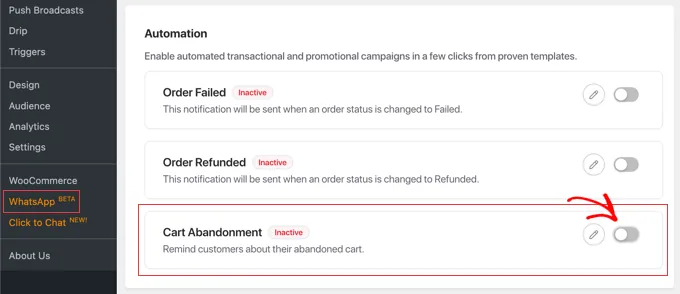 Enable the WhatsApp Cart Abandonment Automation