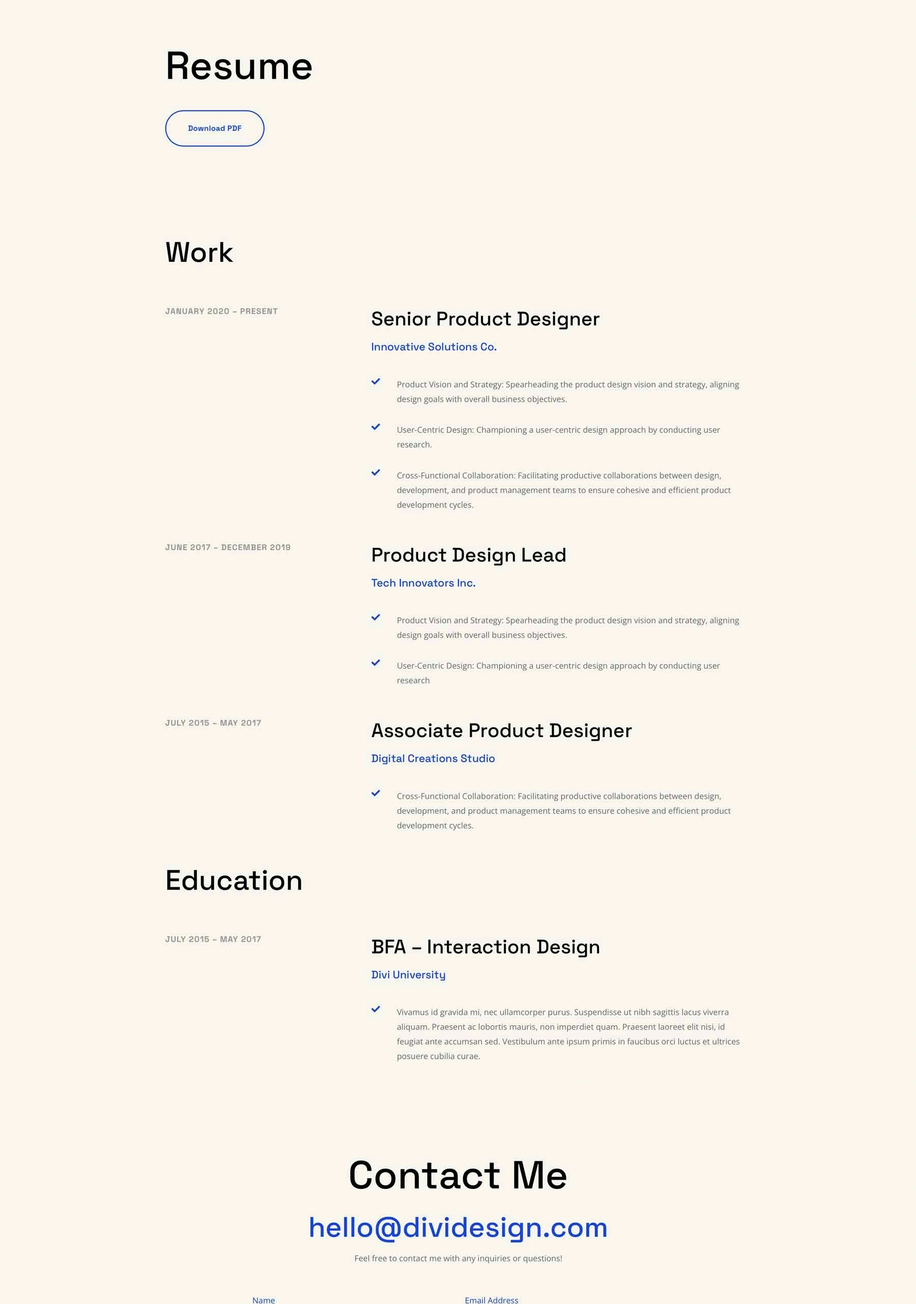 设计作品集简历页