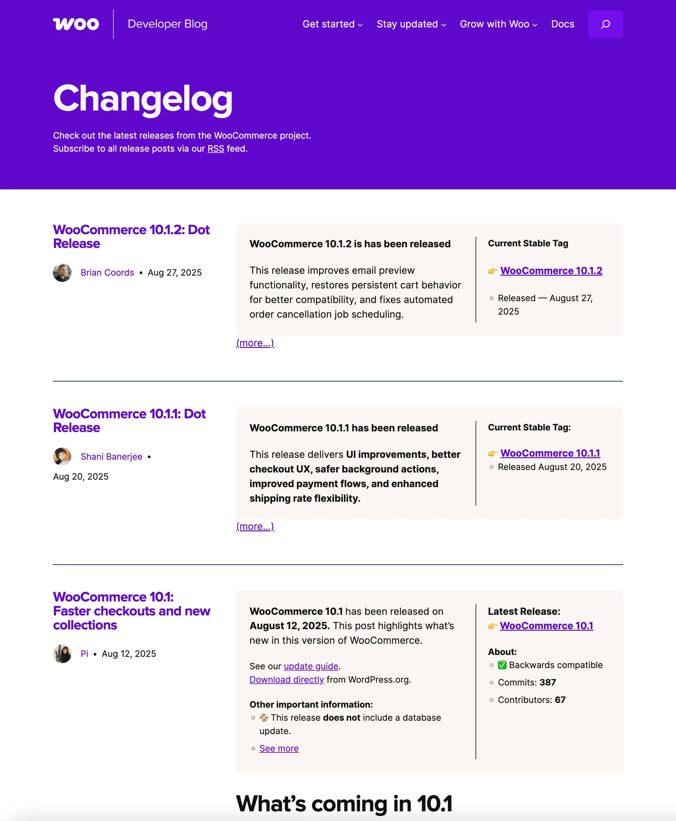 WooCommerce 更新日志页面