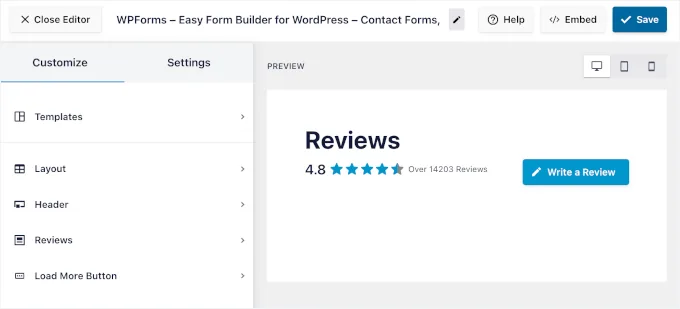 Reviews Feed Pro editor for WordPress org reviews