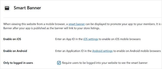 Enable smart banners in MemberPress AppKit