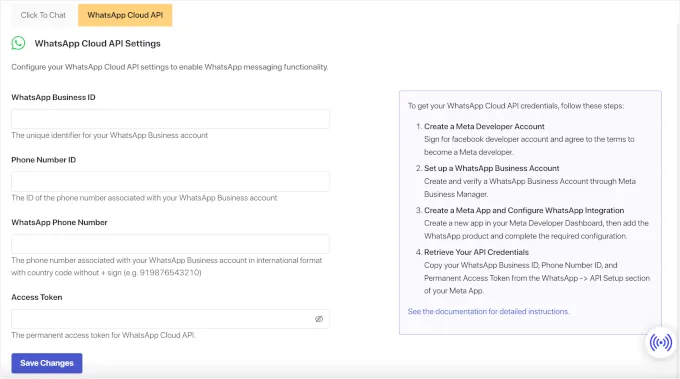 Completing the WhatsApp Cloud API details