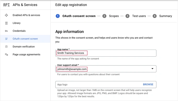 添加有关您的 Google 应用程序的信息