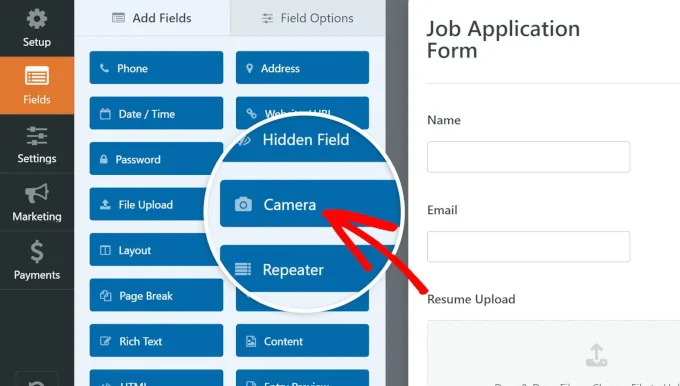 WPForms camera field