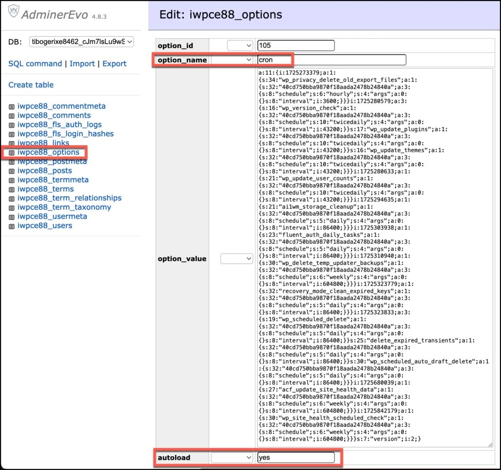 wp cron in the database
