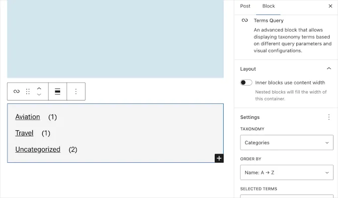 显示分类的分类查询区块