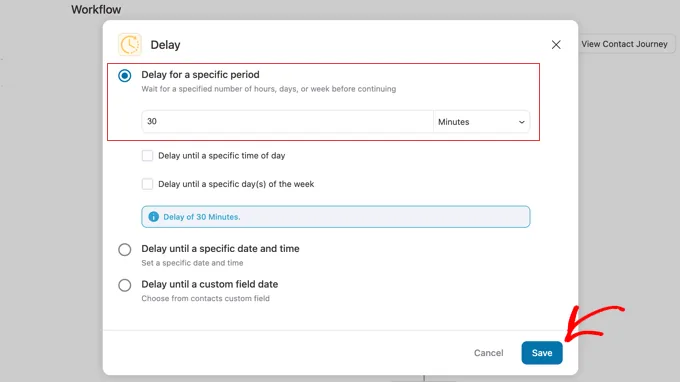在FunnelKit中设置30分钟延迟