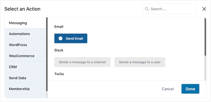 在 FunnelKit 自动化插件中选择一个动作
